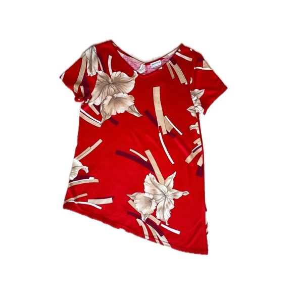 Women's red two-piece suit: short sleeve top and midi skirt Size 8 - Picture 2 of 4